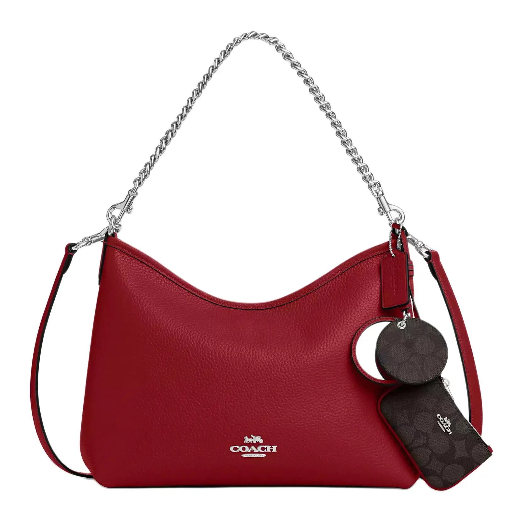 Coach Laurel 31 Metallic Logo Embellished Crossbody Bag for Women, Pebbled Leather, Walnut