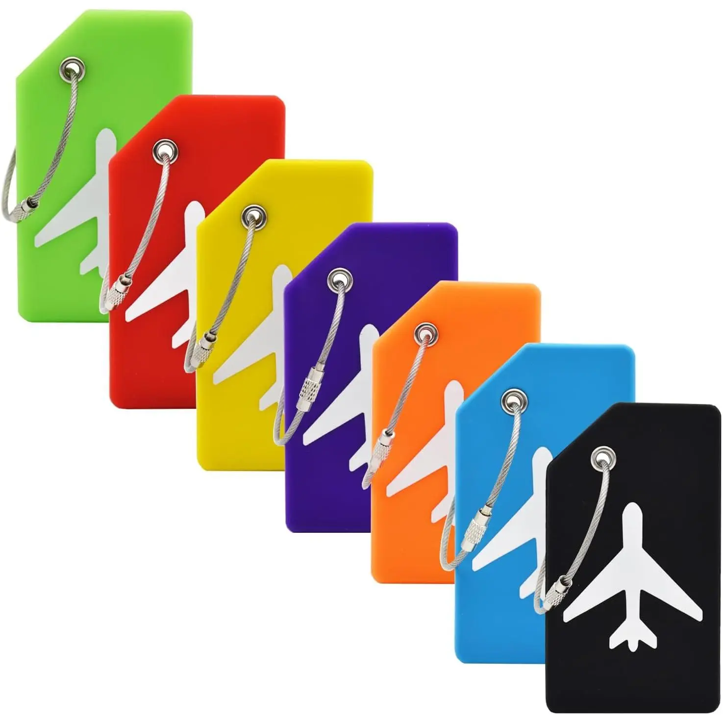 7-Count Bright Color Synthetic Silicone Luggage Tags with Name ID Paper Card, Privacy Protection, Steel Loops, 3.6x2x0.25in, Easy Hang-Remove, Quick Spot Luggage, Flexible Durable, Unisex Travel Suitcase Handbag Accessories for Friends