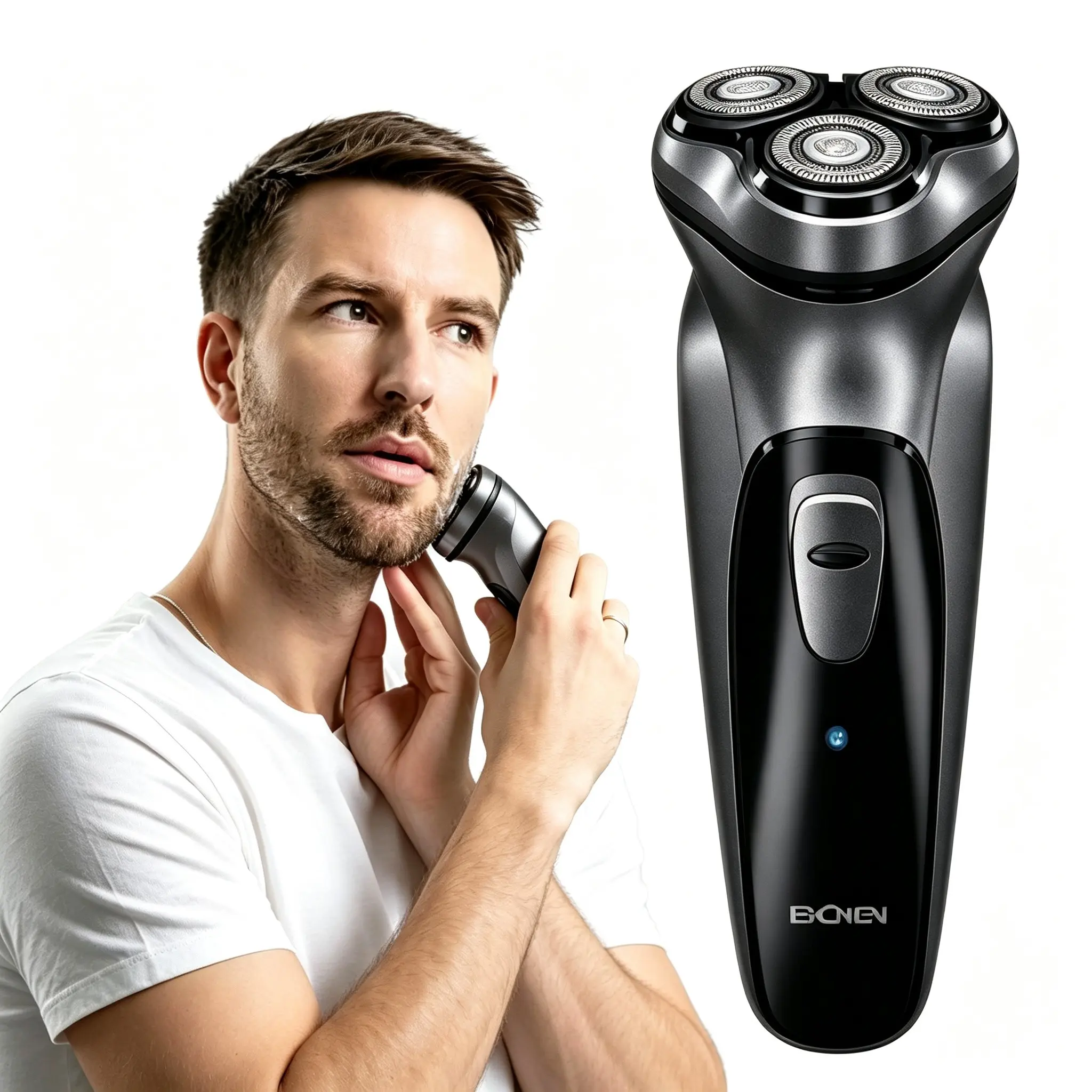 Portable Washable Rotary Electric Shaver for Men, Esm Anti-Pinch System, Travel-Friendly Razor, Ideal Gift for Fathers and Husbands