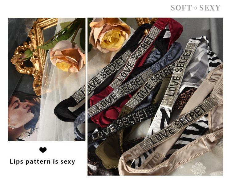 Low Waist Sexy Panties Women Thongs Rhinestones Letter Diamonds G-string Sports Thong Shorts Briefs T-back Fitness S-XL