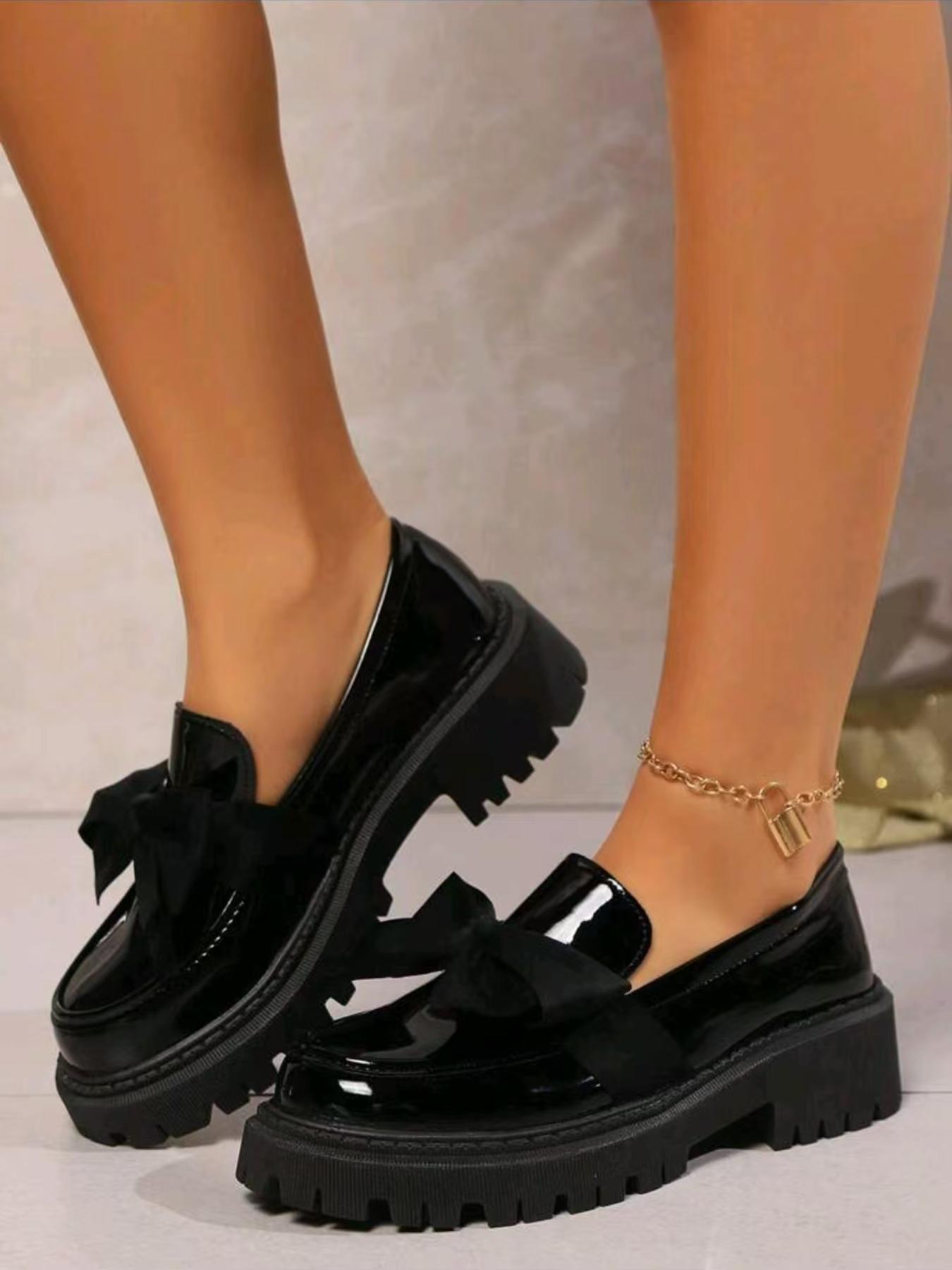 Fashionable Bowknot Design Slip on Platform Loafers, Casual Comfortable Platform Shoes for Daily Wear, Female All-match Round Toe Shoes for Women