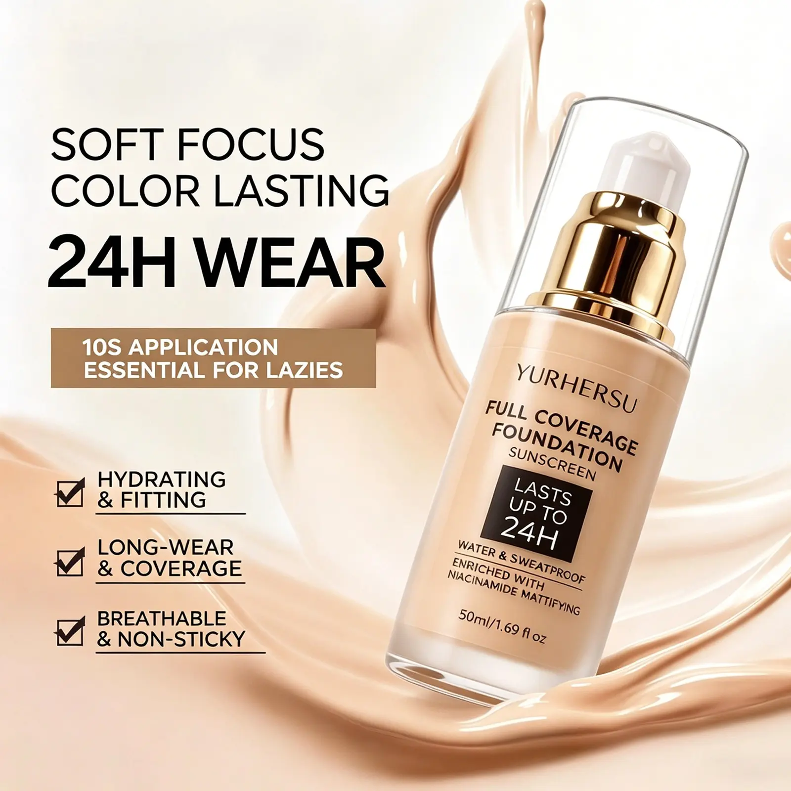 2 In 1 SPF Sunscreen Foundation Liquid, Tinted Facial Sunscreen, Hydrating Buildable Coverage Makeup, UV Protection Even Dull Uneven Skin Tone Cover Blemish Redness, Daily Commute Gym Beach Travel Cosmetic, Holiday Gift Ladies