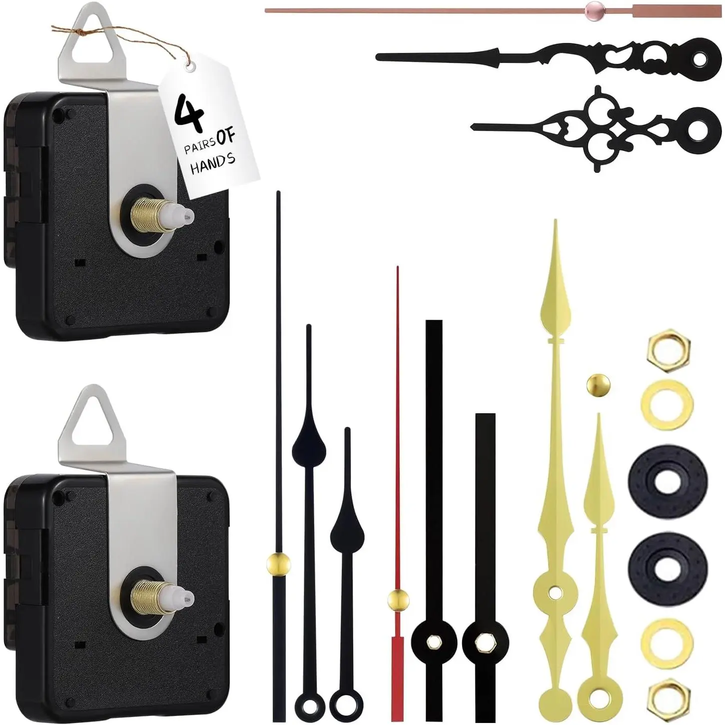32mm Long Shaft Clock Mechanism  with 4 Sets of Clock Hands, Silent Sweep  Operated Quartz Clock Movement  Kit for DIY Clock Repair