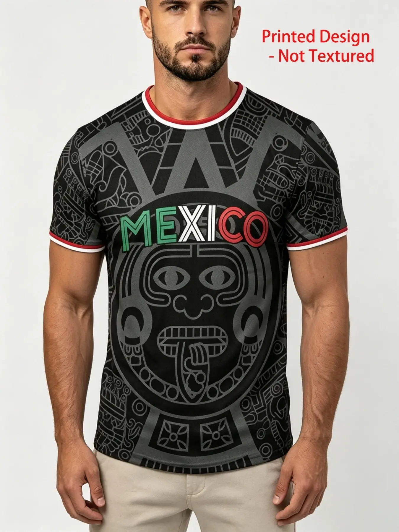 Men's Retro Maya Ethnic Short Sleeve T-Shirt, Base Aztec Pattern, Mexico Letter, Quick-Dry Fabric, Casual Wear, Streetwear, Cultural