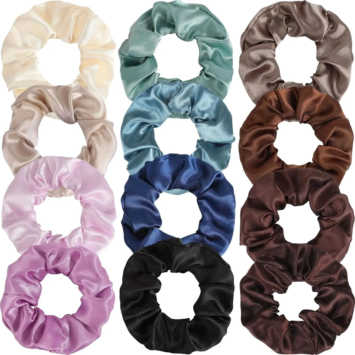 12 count Satin Silk Scrunchies – Soft Hair Ties for Women & Girls, Thick Elastic Ponytail Holders, Hair Bands & Wrist Bracelets,  Colors Scrunchies Hair Ties Silk Satin Scrunchy Hair Accessories