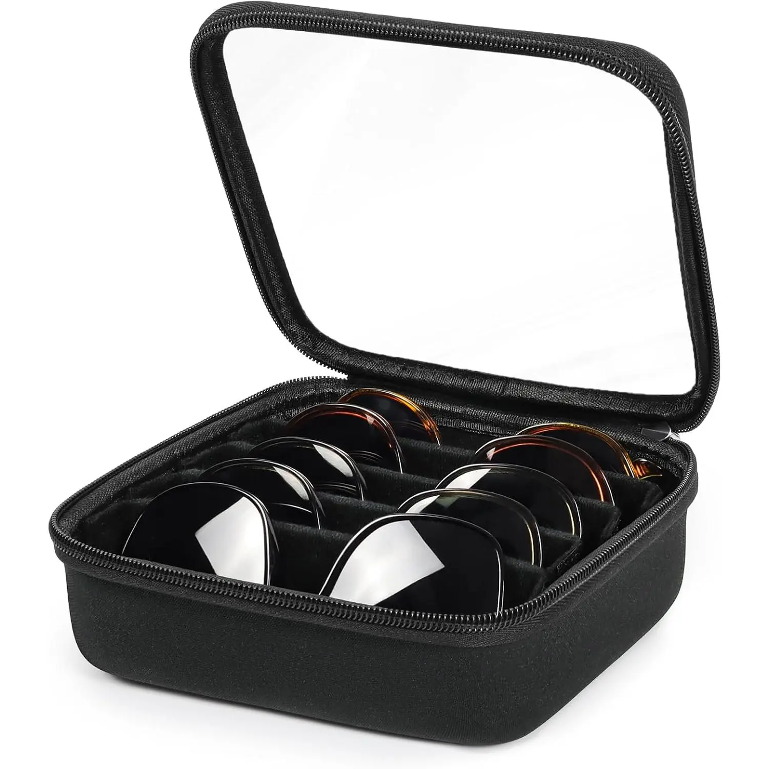 Modern Synthetic Multiple Slots Eyewear Storage Hard Shell Case, Zippered Sunglasses Organizer for Men, Travel-Friendly Home Organizer Bin, Rectangular