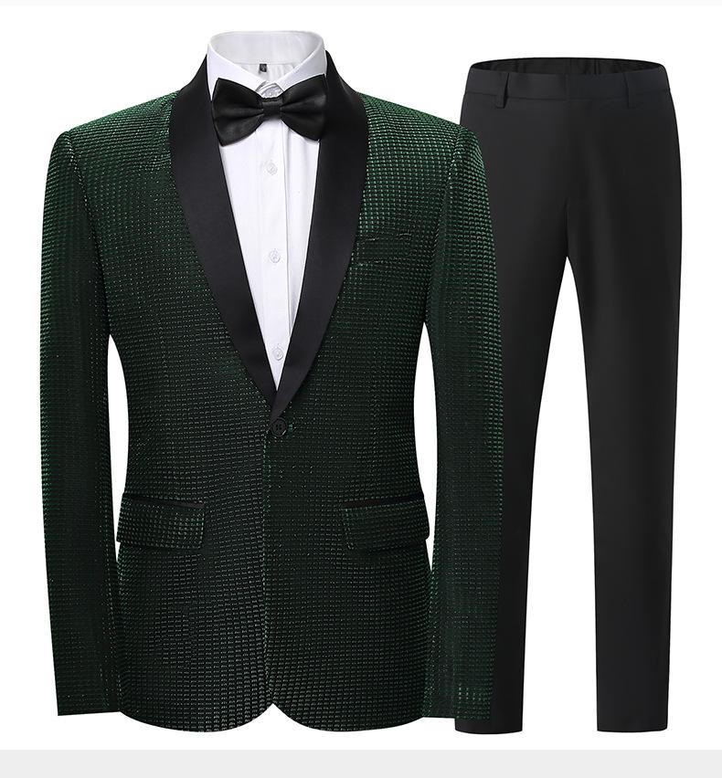 Men's Slim Fit Groom Tuxedo Suit  Korean Style Wedding Blazer & Pants Set, Business Casual Plaid Suit