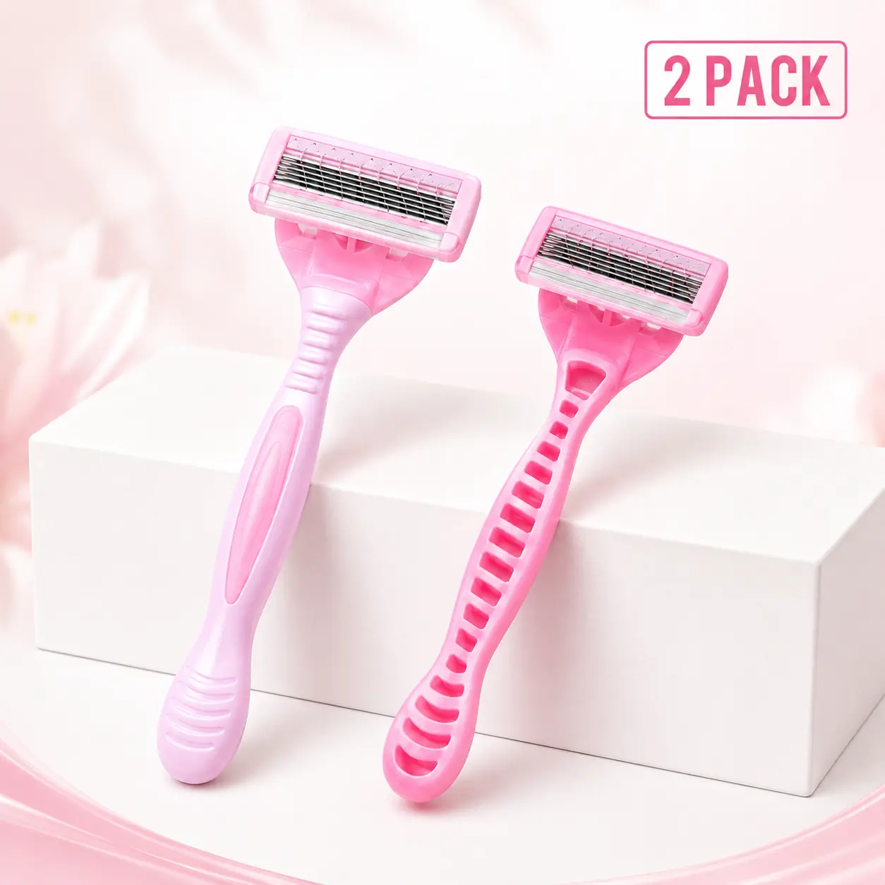 2 Pack Razors for Women, 6-Blade Shaving Razors with Aloe Gel Strip, 30° Pivoting Head and Ergonomic Grip for Legs, Underarms and Body