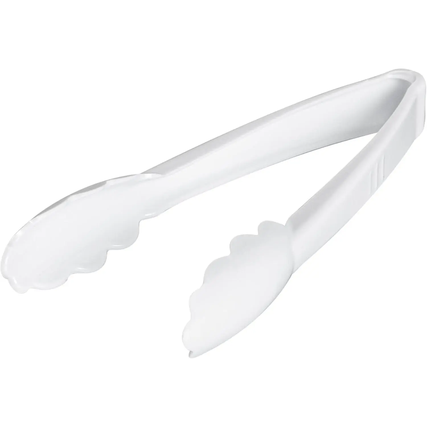 Tongs 10 Pack Of 7 1/2” Heavy-Duty Plastic Kitchen Tongs with Scalloped Edges Disposable White Serving Utensils for Hot And Cold Foods Catered Events, Weddings, or Buffets