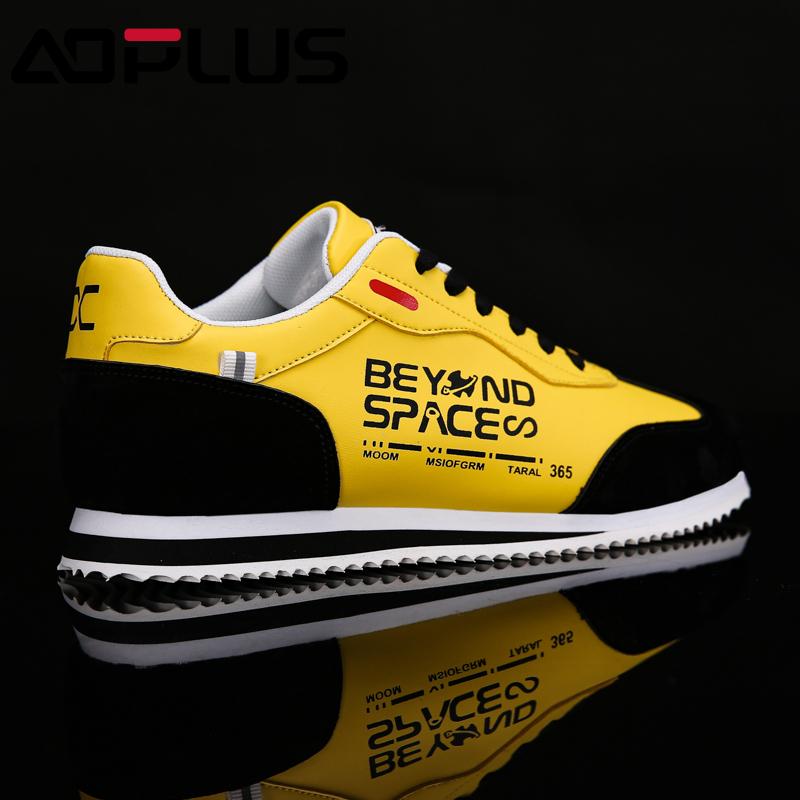 AOPLUS Men's Color Block Sneakers – Bold Yellow & Black Casual Shoes with Unique Graphic Design