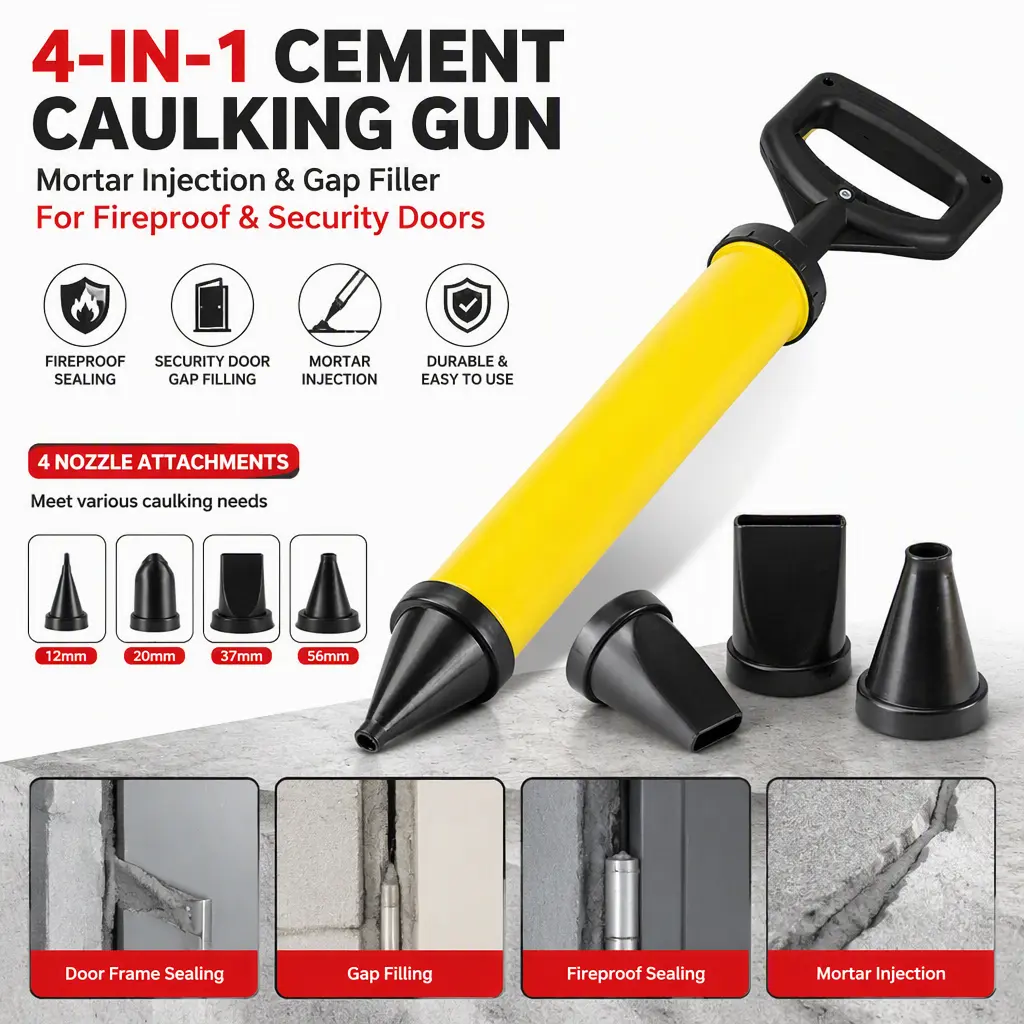 4 Nozzles Cement Grout Gun, Manual Mortar Caulk Injector, Hand Grouting Tool for Brickwork and Gap Repairs
