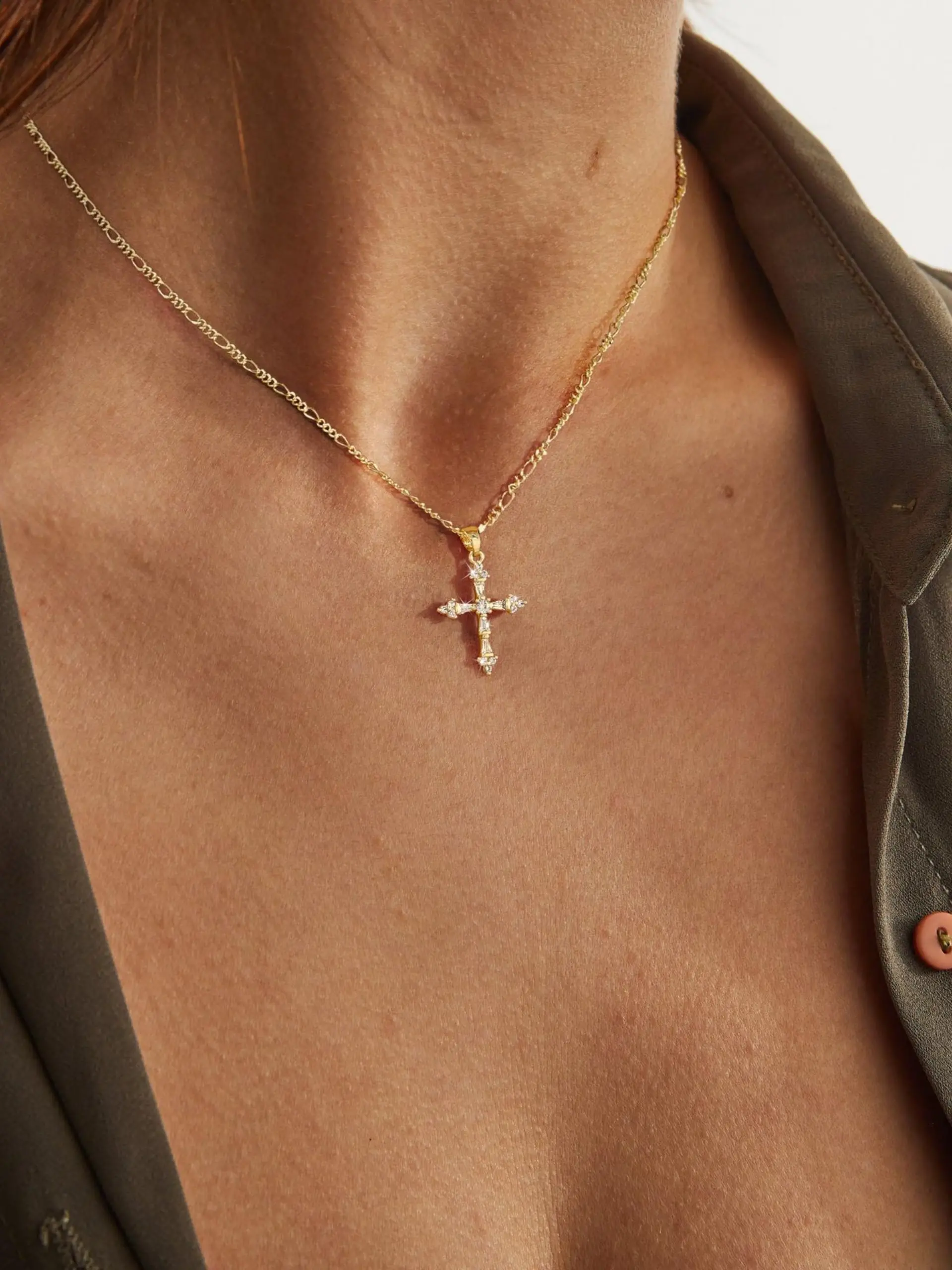 Gold Plated Cross Pendant Necklace, Delicate Gold Cross Necklace, Petite Cross Pendant Necklace, Minimalist Cute Choker Necklace