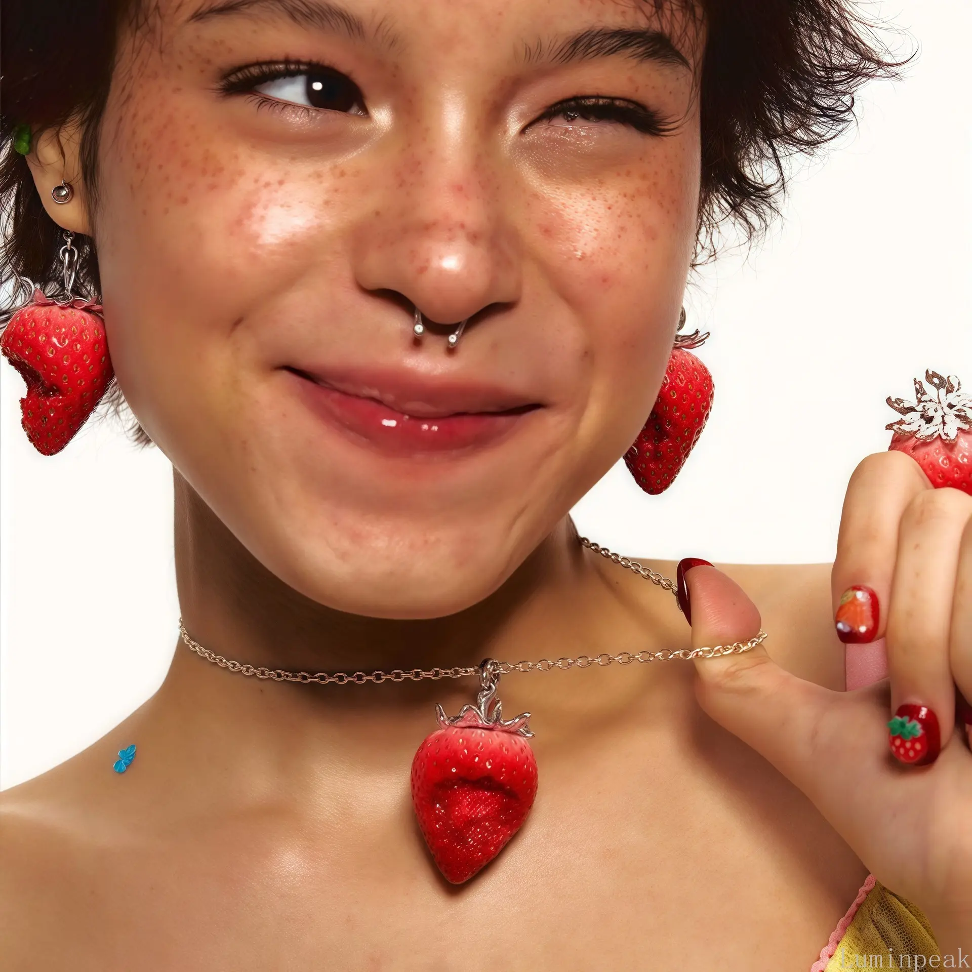 Women's Casual Solid Fruit Pink Strawberry Resin Clavicle Necklace - New Western-Inspired, Sweet Youthful Design, Niche Light Luxury Versatile Jewelry for Female Leisure & Outdoor Recreation, Choker, Daily Wear, Pink Strawberry Necklace, Strawberry Shape