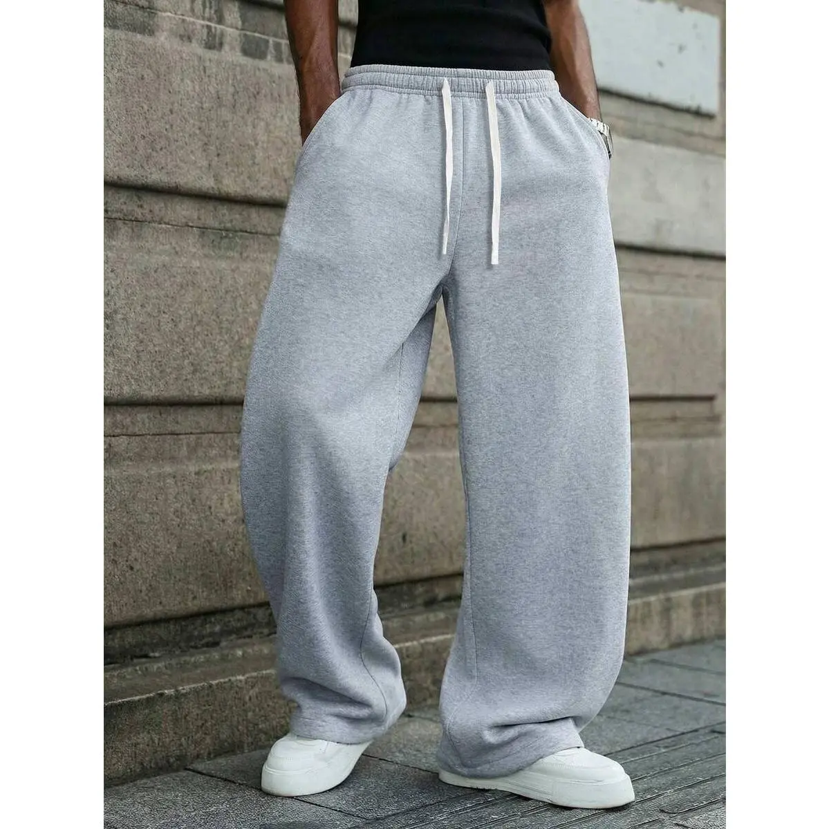 Men's Loose Fashion Sports Long Pants, Minimalist Solid Color Wide Leg Fit, Drawstring Waist Design, Equipped With Large Pockets, Unisex, Suitable For Daily Walking, Work, Travel, Watching World Cup And Other Occasions.