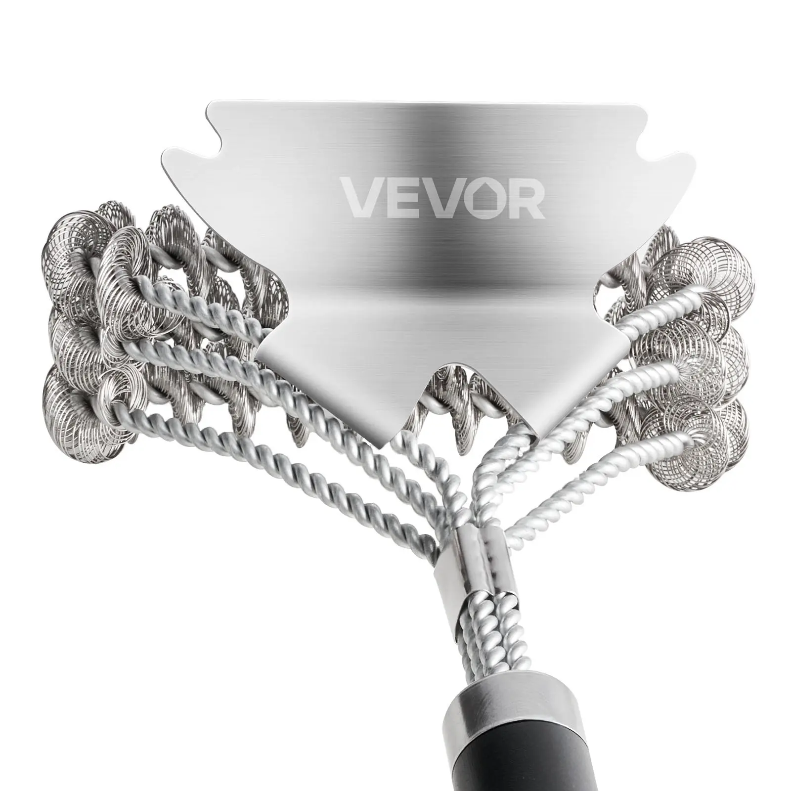 VEVOR Grill Brush and Scraper, 17 in Bristle-Free BBQ Cleaning Brush with Stainless Steel Woven Wire and 3-Row Design, Grill Grate Cleaner for Charcoal, Cast Iron, Ceramic and Porcelain Grills