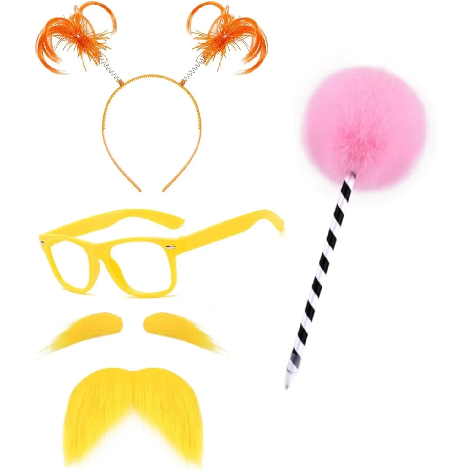 Halloween Women Orange Costume Include Headband Yellow Mustache and Eyebrows for Book Character