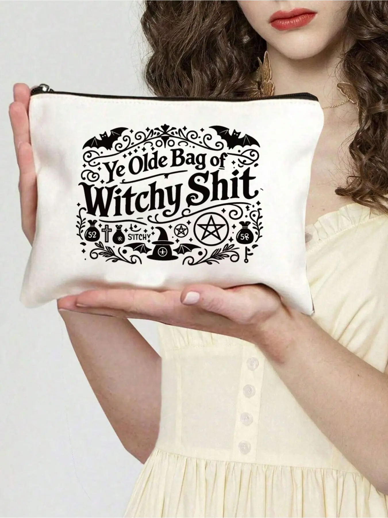 Mystical Witch Makeup Bag, Lightweight Zipper Cosmetic Case, Dual-Sided Witch Design, Durable Polyester Travel Washbag, Perfect Gift for Her