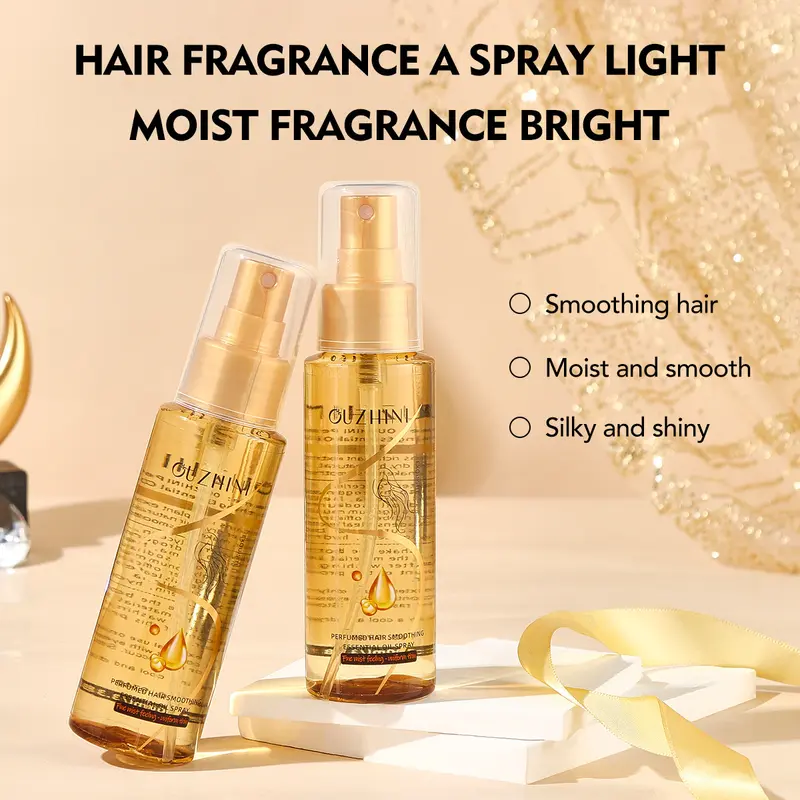 Hair smoothing and moisturizing fragrance spray product display