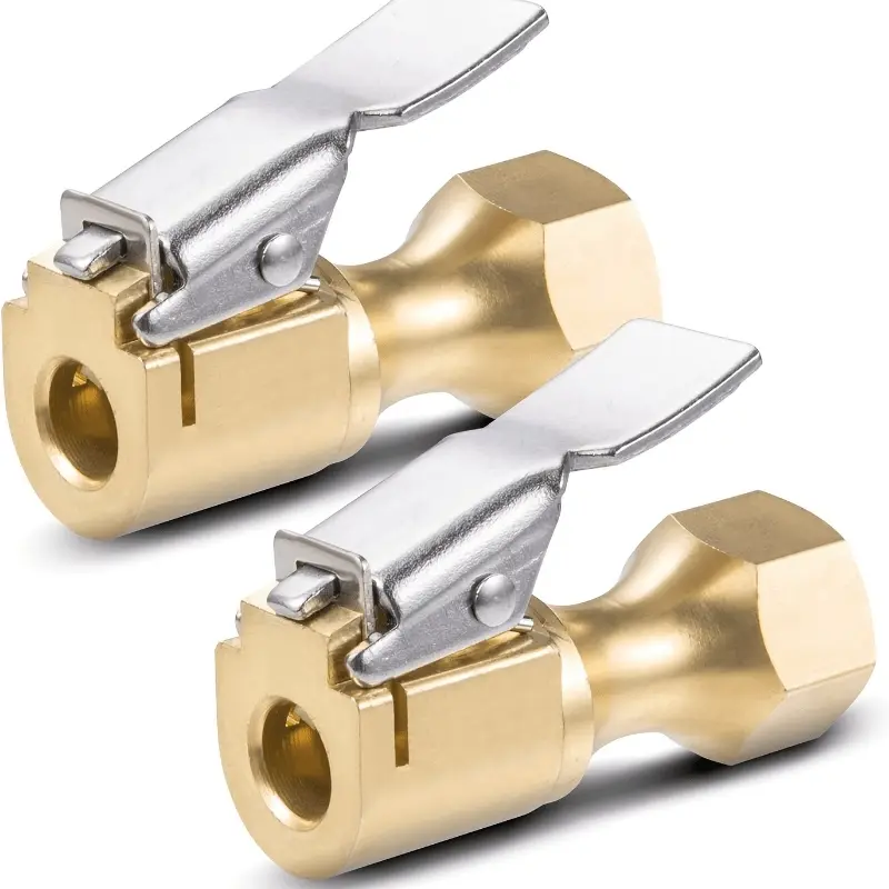 Effortlessly Inflate Your Car Tires with Heavy Duty 2pcs Open Flow Lock On Tire Chuck with Clip in Vibrant Yellow Color - Compatible with Inflator and Gauge Compressor Accessories Tool Fitting