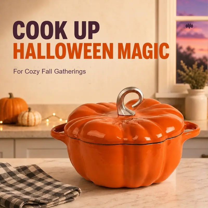 Pumpkin Cast Iron Dutch Oven, 2qt Enamel Cast Iron Cooking Pot with Lid | Pumpkin-Shaped Cocotte, Soup Pot - Serves 1-3, Christmas Halloween Thanksgiving Decor Gift, for Various Stoves Kitchen Pots