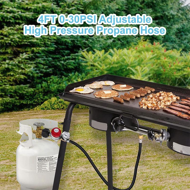 4 FT 0-30 PSI Adjustable High Pressure Propane Regulator with Hose and PSI Gauge, LP Gas Grill Regulator Hose with 1/8 MNPT Pipe Fitting for Grill, Burner, Fryer, Cooker, firepit and More, Lpg Hose