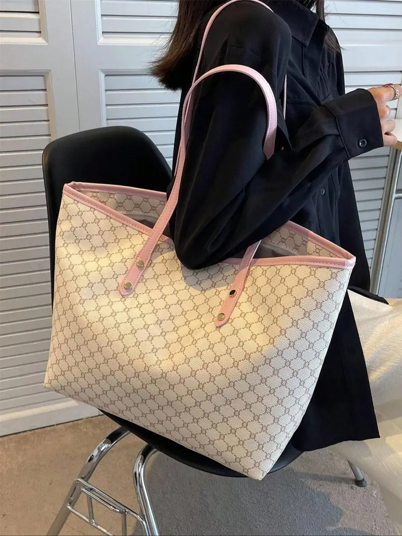 Fashion All Over Presbyopia Pattern Zippered Tote Bag, Casual Versatile PU Leather Zipper Shoulder Bag for Women, Trendy Casual Commuting Bag for Daily Used, Casual Everyday Bag, Fashionable Patterned Bag, Fashionable Versatile Purse, Stylish Tote Bags