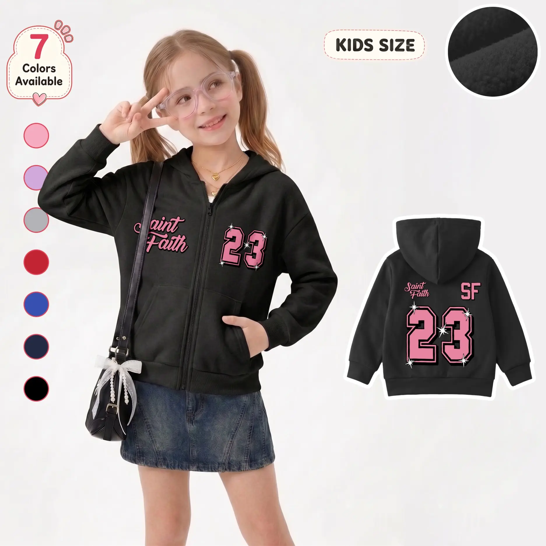 Girls’ Cute Aloha Graphic Zip-Up Hoodie, Tropical Palm Tree and Wave Statement Back Print Hooded Jacket with Practical Pockets for School, Family Vacation, Outdoor Play and Weekend Wear