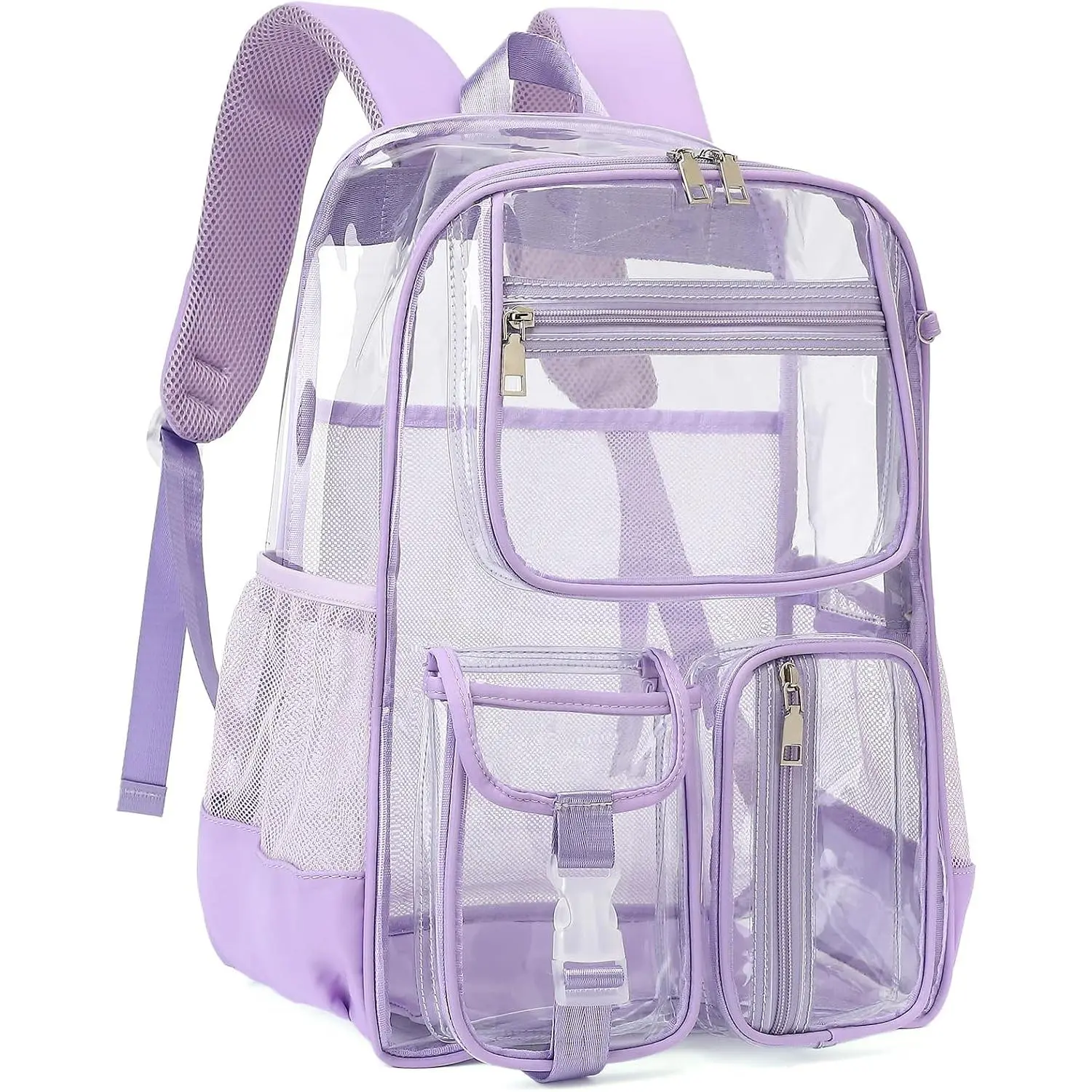 Clear Backpacks for Girls Women, Heavy Duty PVC Transparent School Bookbag See Through  Pack for College Work Travel (Light )