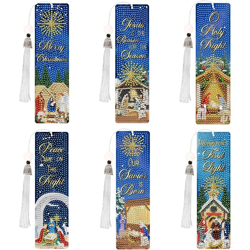 6-Piece Set 5D Diamond Painting Bookmarks, DIY Diamond Art Christmas Bookmarks, Ideal for Beginners, Book Lovers