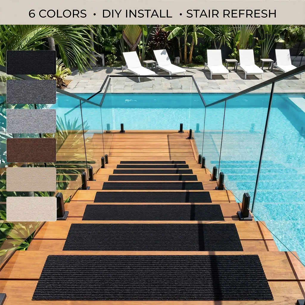 4-Piece Long Strip Stair Carpet Pad, Adhesive Non-Slip Stair Step Mat, Indoor Outdoor Use, DIY Cuttable, Noise Reduction, Modern Design, Anti Slip Rugs, Non Skid Mats