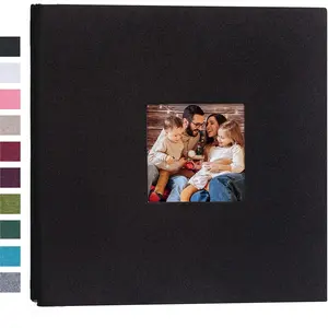 Linseed Hard Cover Album with Front Window, Self-Adhesive DIY Scrapbook, 20 Sheets/40 Pages, Ideal for Family Weddings, Baby Milestones, Travel Photos