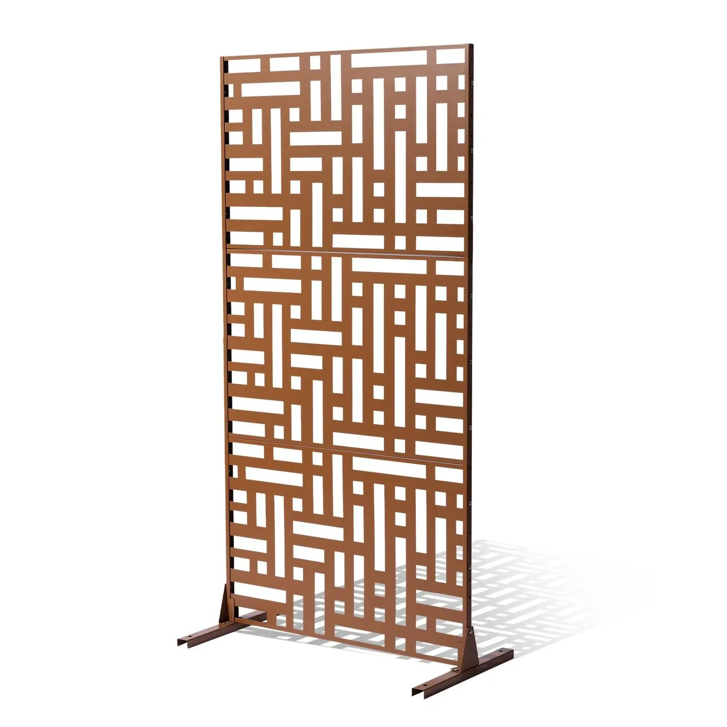【DealsForYouDays】VEVOR Metal Privacy Screen, 47" Wx 76" H, Outdoor Privacy Screens 3-Panel, Freestanding Outdoor Divider with Stand, Decorative Garden Steel Privacy Fence for Balcony Patio Indoor Room Hot Tub Brown