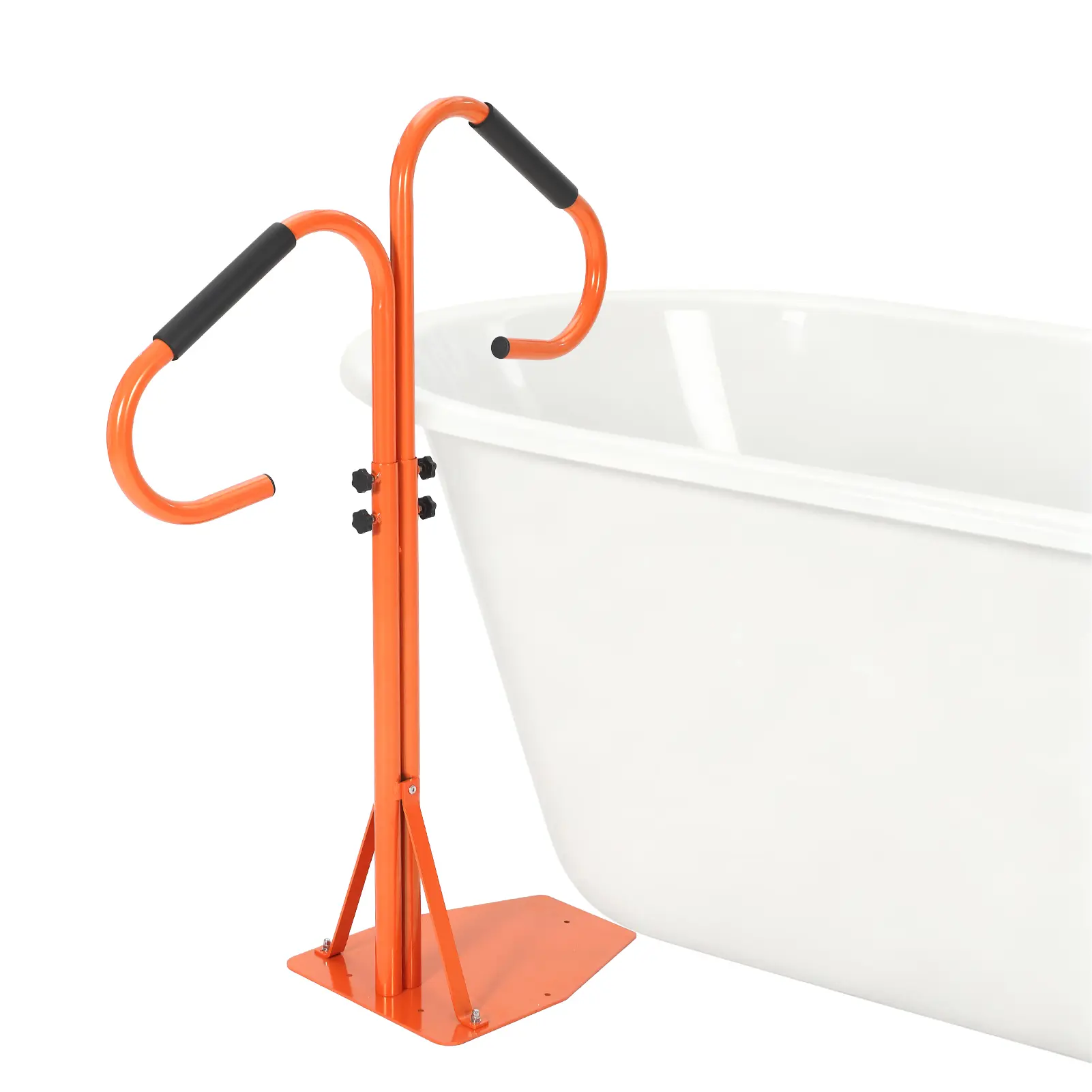 GAOMON Adjustable Height Steel Hot Tub Handrail Grab Bar - 38"-58" Slide-Under Safety Rail for Home Spa, Elderly, Above Ground Pools, 360° Swivel, Double Inner+Outer Grip Handles, 600 lbs Capacity, Towel Hook, Black w/ Black Foam (57in)