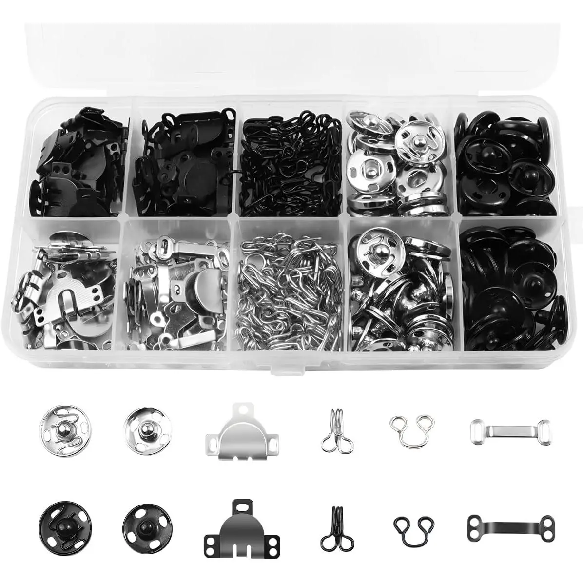 150 Pairs 3 Styles Skirt Hooks and Hook and Eye Sewing Buttons for Clothes, Metal Snaps Buttons Fasteners Press Studs Set for Skirt, Dress, Bra Hooks, Trousers, Sewing DIY Craftingt