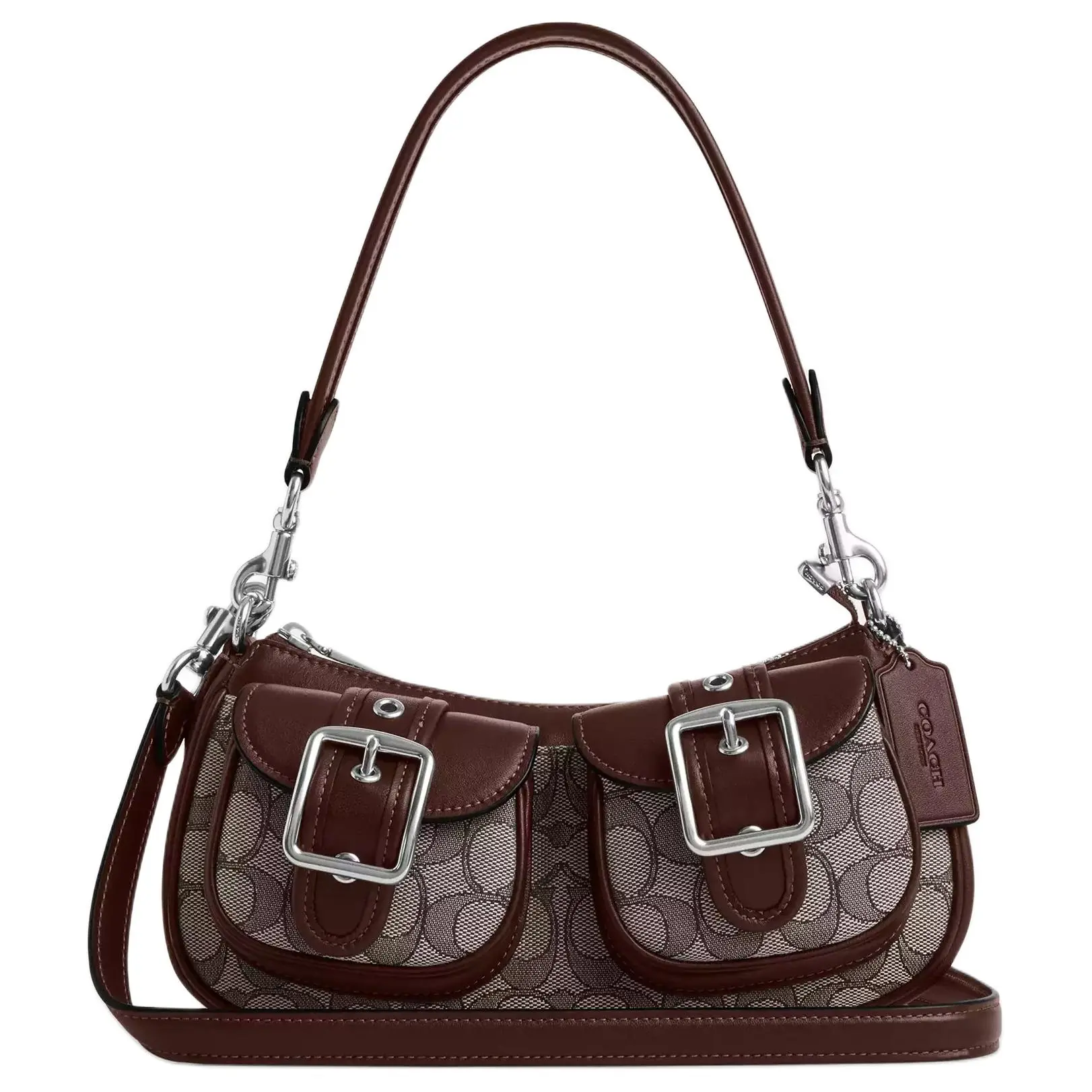COACH Ashton 25 Signature Jacquard Crossbody Bag for Women – Medium Leather Shoulder Bag in Maple with Silver Hardware