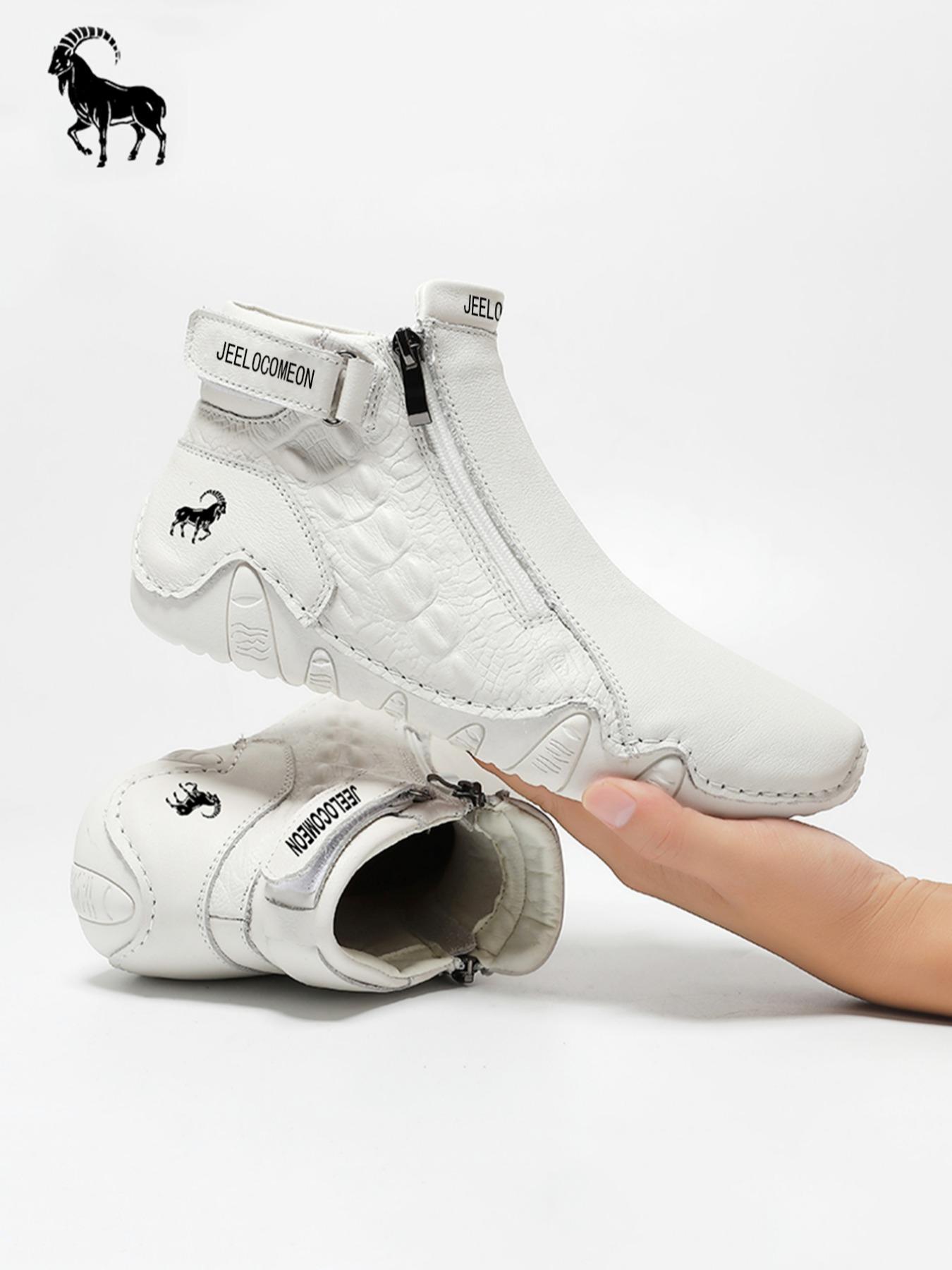 Men's Fashion Ankle Boots, Fashionable Boots, Animal Print, Side Zipper Design, Casual Comfortable Outdoor Shoes, All Season Wear, Trendy and Versatile
