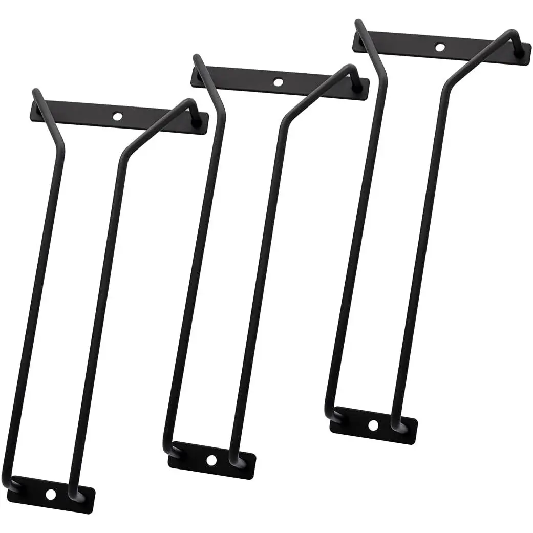 9.6-Inch  Glass Rack - Under Cabinet Stemware  Glass Holder Glasses Storage Hanger Metal Organizer for Bar Kitchen Black (1 Rows, 3 Pack)