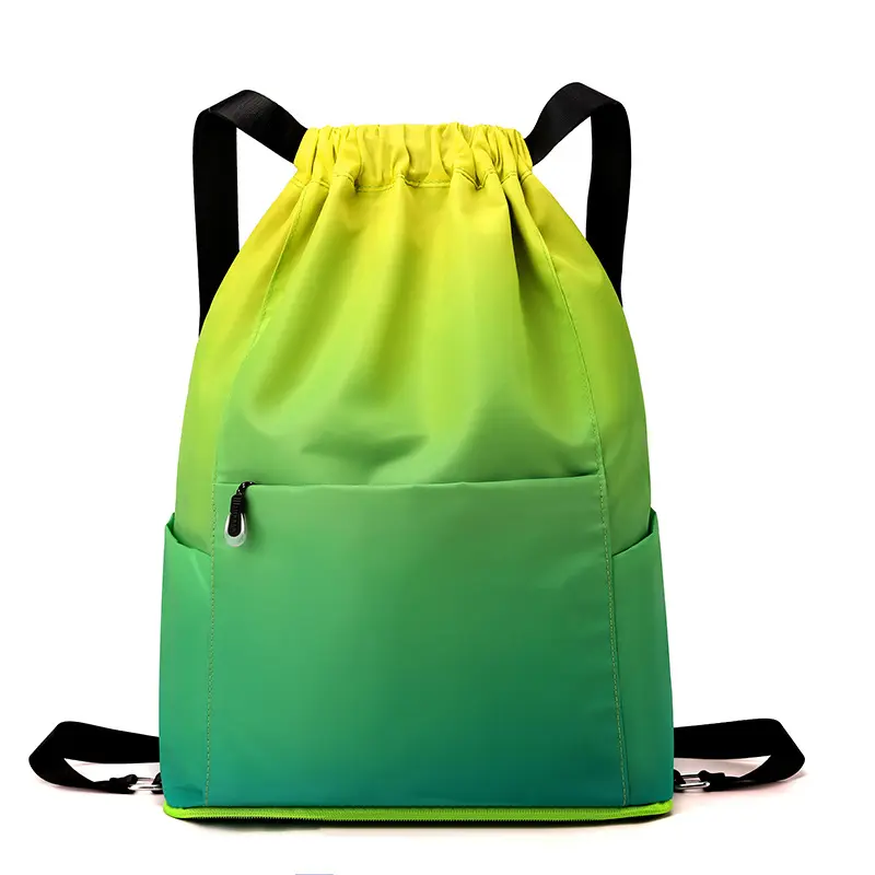 Gradient Foldable Water-Repellent Multi-Compartment Drawstring Sports Backpack, All-Around Draw String Bag for Basketball, Outdoor Travel, Gym Accessories (b49006), Compact, Nylon, Bathing Suit, Beach Trips, Camping, Folding, Casual, Anti-Theft Pocket, Ba