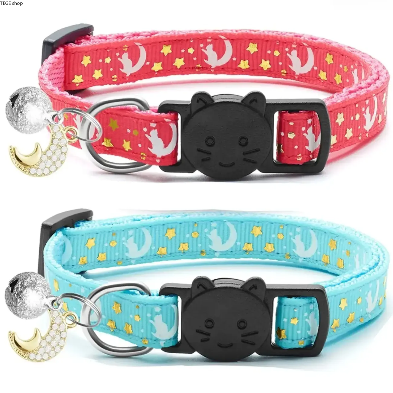 4 Pcs Breakaway Collars With Glowing Moon Pendants, Adjustable Neck Strap For Small Boy And Girl Kittens Daily Household Pet Accessory (Leash And Harness Not Included)