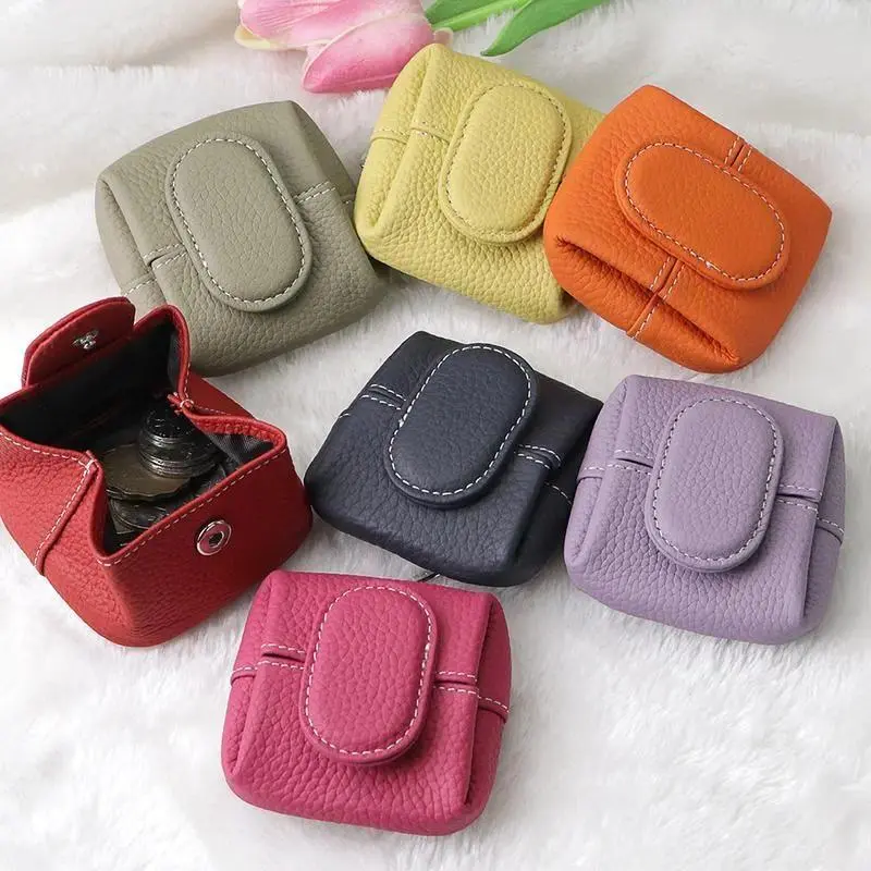 Lychee Texture Mini Coin Pouch Buckle Closure Unisex Key Earphone Storage Bag Gym Sports Daily Accessory