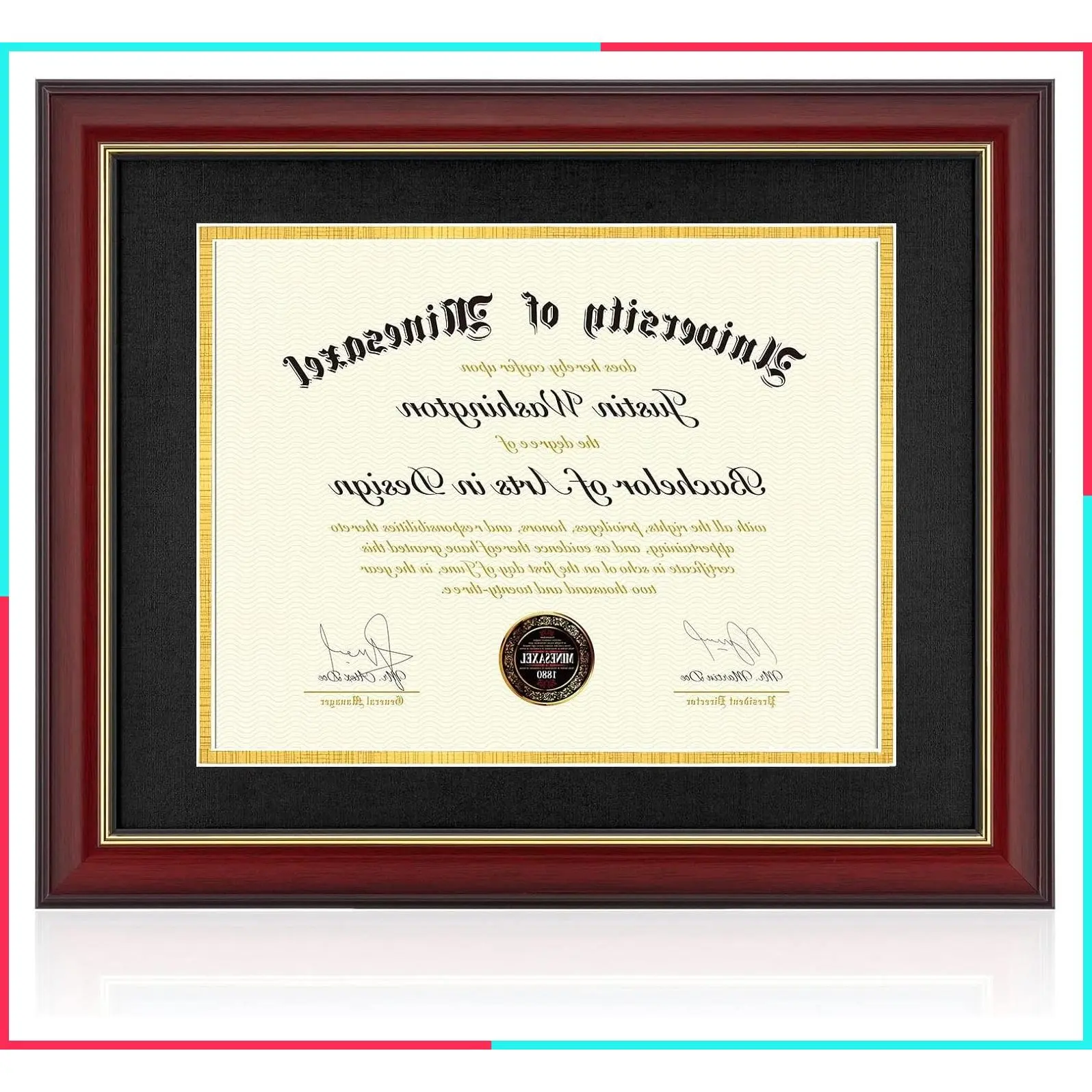 Diploma Frame for 11x14 with 8.5x11 Opening Black Mat, Display Degree Certificate Document, Wall Mount or Tabletop, Cherry Red