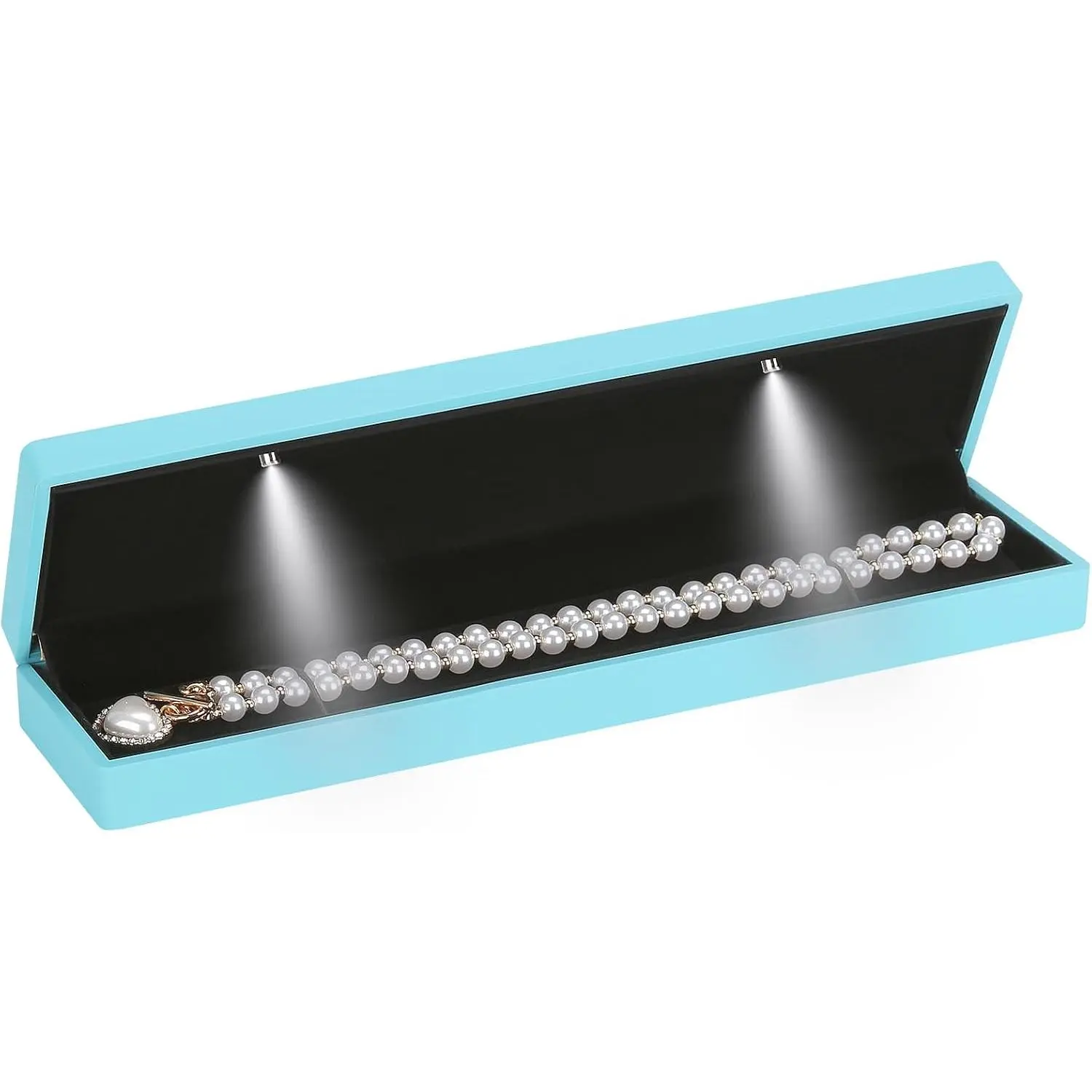 Long Chain Necklace   Box Case with LED Light, Elegant  Necklace Pendant Bracelet Box for  Display Wedding Engagment Valentine's Day (Daphne Blue)