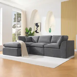 Modular Sectional Sofa, 110" Sponge Compression Sofa with Deep Seat, Sectional Couch for Living Room and Bedroom – No Assembly Required
