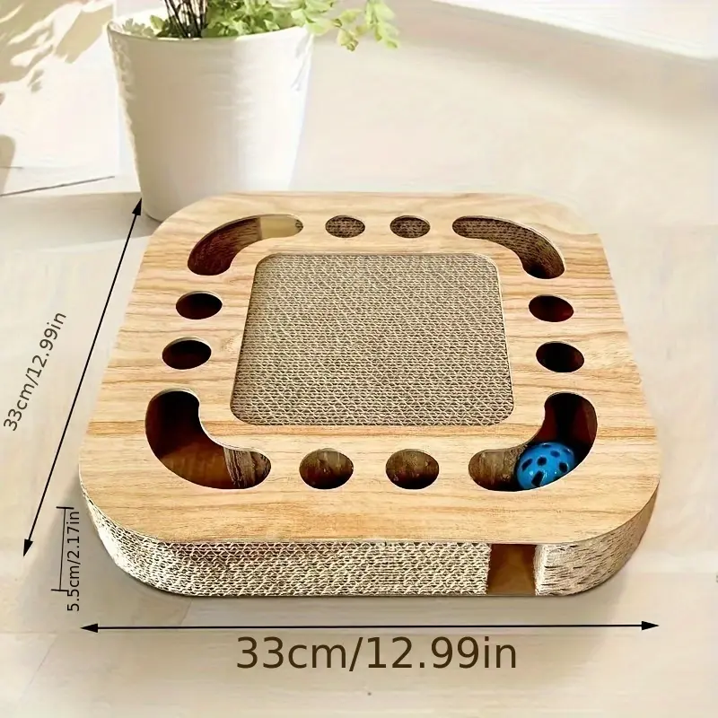 Interactive Cat Scratcher Toy with Ball Track, Durable Corrugated Cardboard, Multi-Layer Platform for Play & Rest, Suitable for All Cats