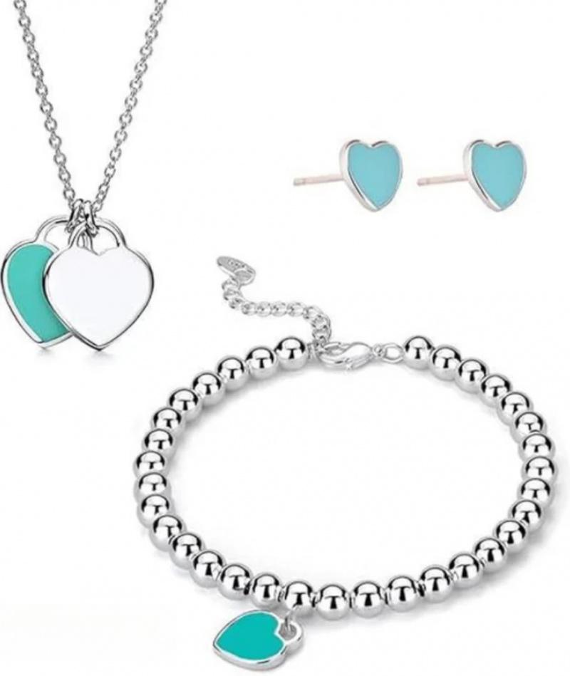 Women's 3-Piece Matching Heart Jewelry Set - Fashionable Trendy Costume Jewelry (Necklace, Bracelet, Earrings) for Valentine's Day Gifts, Fashionable Jewelry Set