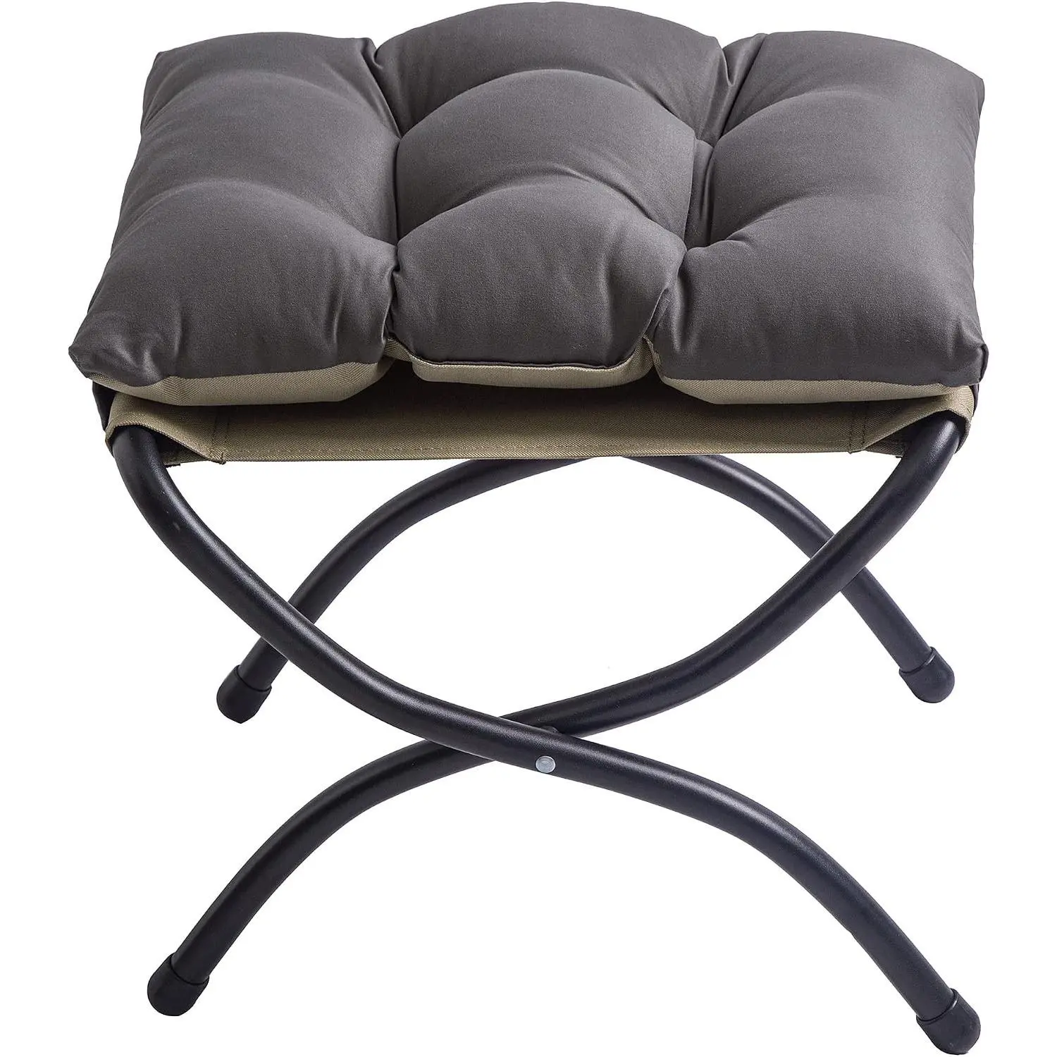 15" Foldable Foot Stool Ottoman with Metal Frame - Washable Dark Grey Upholstered Indoor/Outdoor Footrest for Living Room, Bedroom, Patio - Space-Saving Compact Design