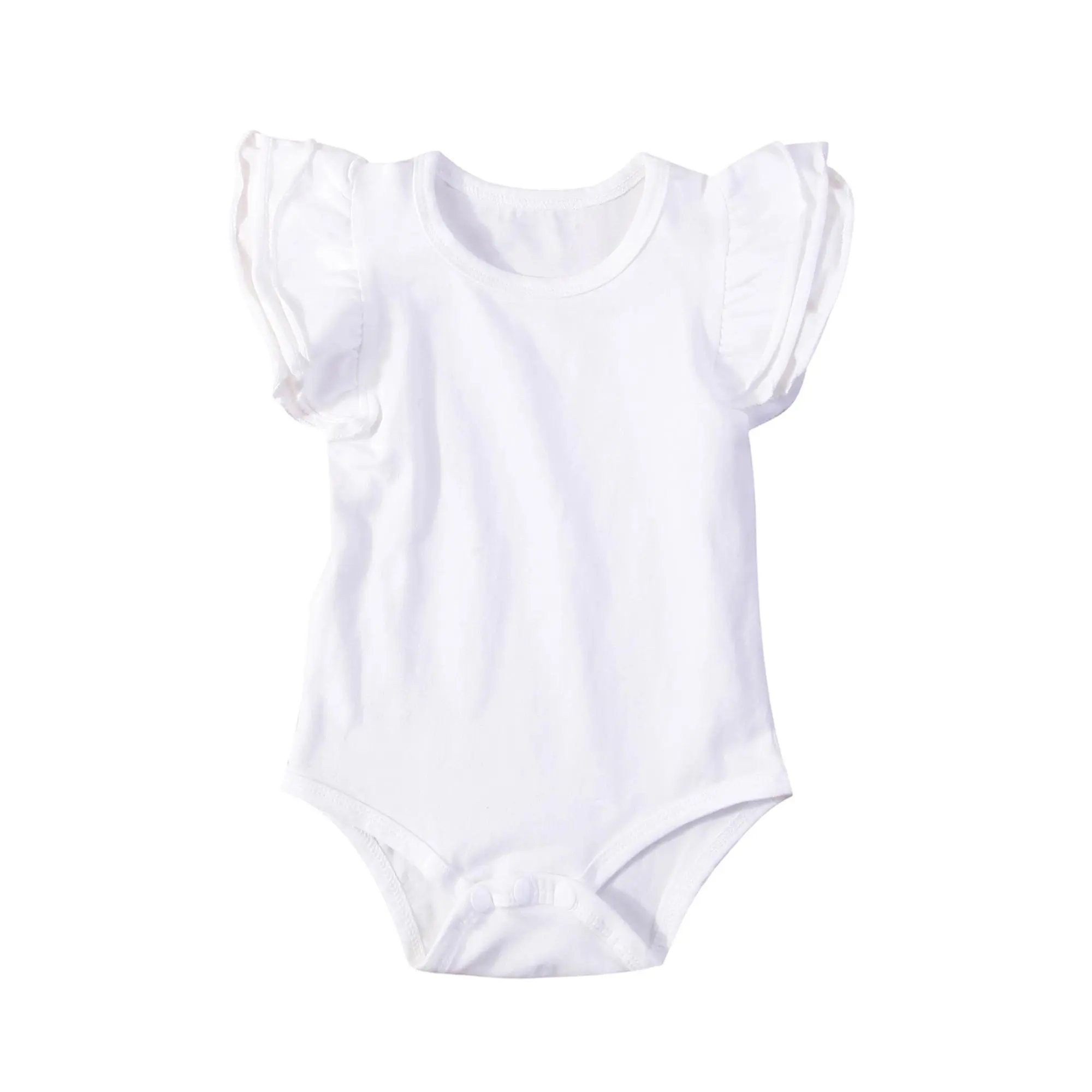 Baby Girls Ruffle Sleeve Bodysuit Infant Solid Color Short Sleeve Jumpsuit Snap Closure Basic Onesie 0-18m