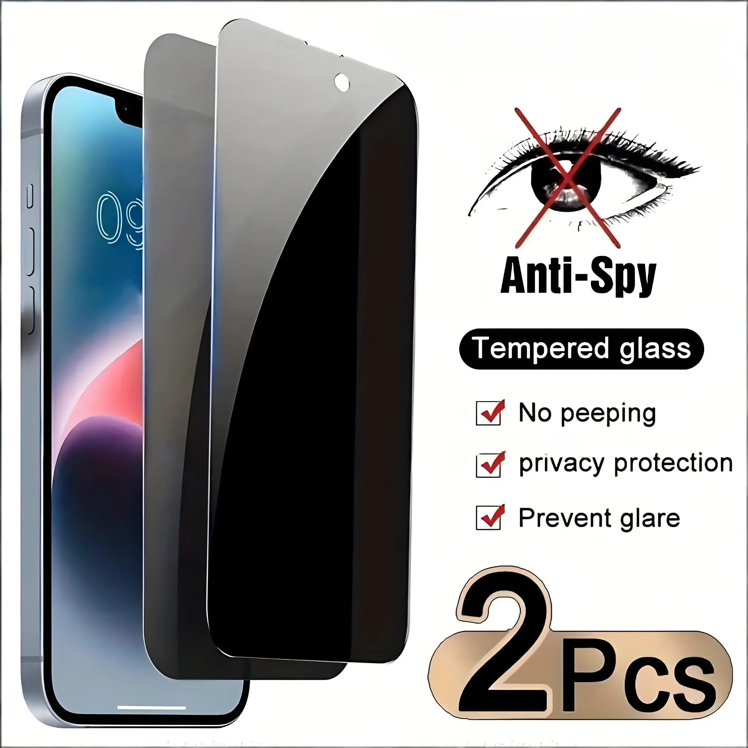 Privacy Screen Protector Set for iPhone 16 Pro Max,iPhone16pro，iPhone16， Full Coverage Anti-Spy Tempered Glass, Shockproof and Durable, Privacy Screen Guard, 2 Pieces