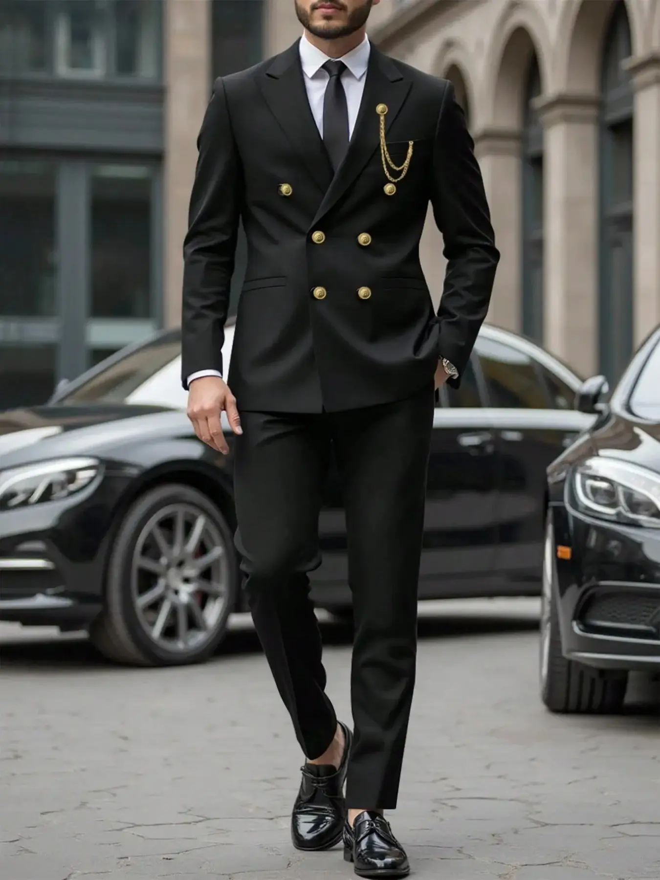 Men's Ultra-Formal Suit, Washable Pants, Adjustable Waist, Vintage Style Double-Breasted Button, Suitable for Business and Events, All Seasons