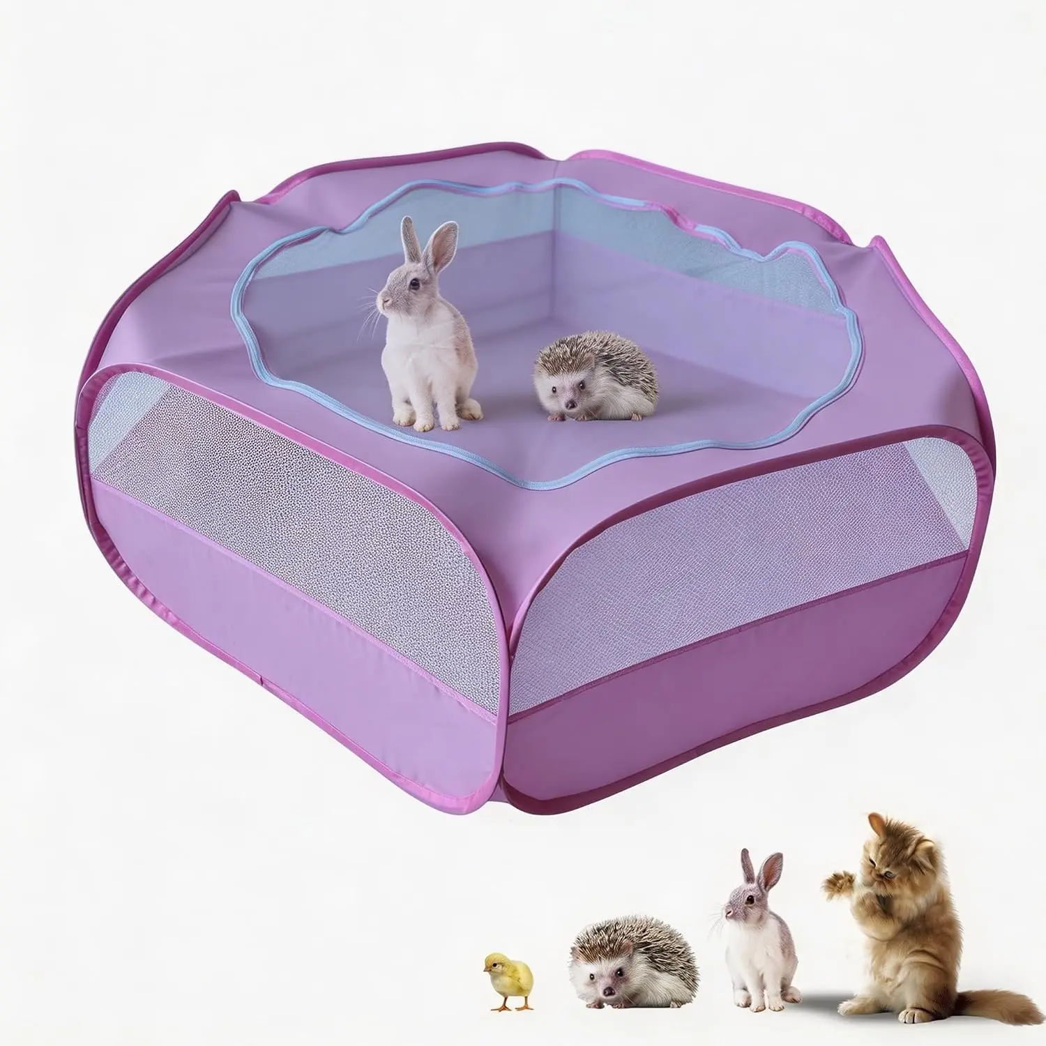 Small  Playpen with Zippered Mesh Cover - Portable Foldable Chicken Brooder Box, Indoor Outdoor Enclosure for Guinea Pigs, Bunny, Rabbits, Ferrets, Chinchillas, Kittens (Black)